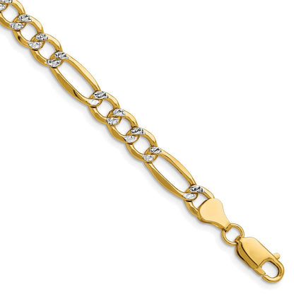 14K Gelb & Rhodium 6.5mm Halbmassiv mit Pavé Figaro Gliederarmband