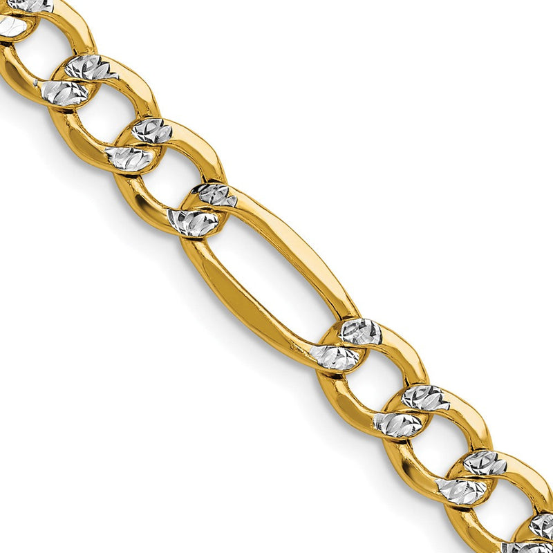 14K Gelb & Rhodium 6.5mm Halbmassiv mit Pavé Figaro Halskette