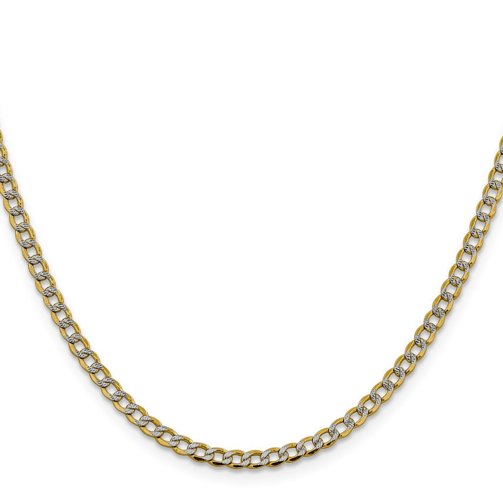 14K Gelb & Rhodium 3.4mm Halbmassiv mit Pavé Panzer Karabinerverschluss Halskette