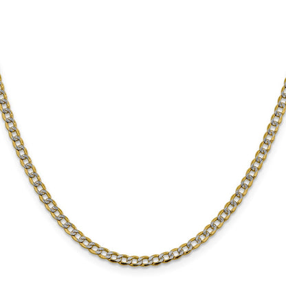 14K Gelb & Rhodium 3.4mm Halbmassiv mit Pavé Panzer Karabinerverschluss Halskette