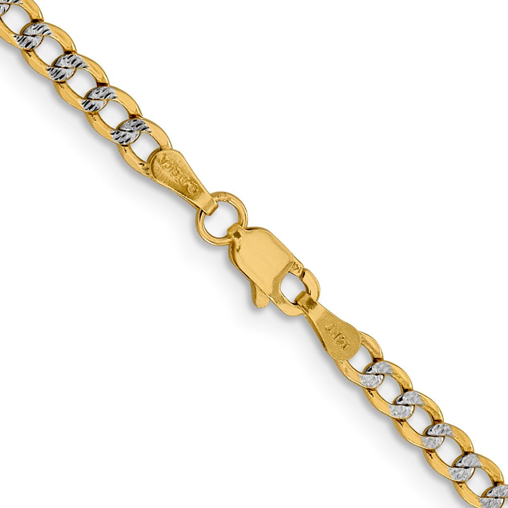 14K Gelb & Rhodium 3.4mm Halbmassiv mit Pavé Panzer Karabinerverschluss Halskette