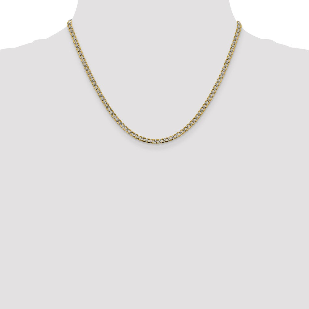 14K Gelb & Rhodium 3.4mm Halbmassiv mit Pavé Panzer Karabinerverschluss Halskette