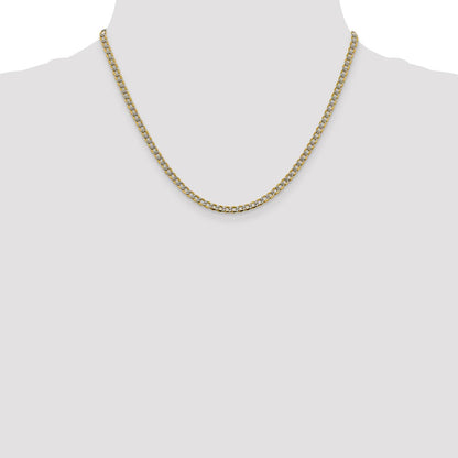 14K Gelb & Rhodium 3.4mm Halbmassiv mit Pavé Panzer Karabinerverschluss Halskette