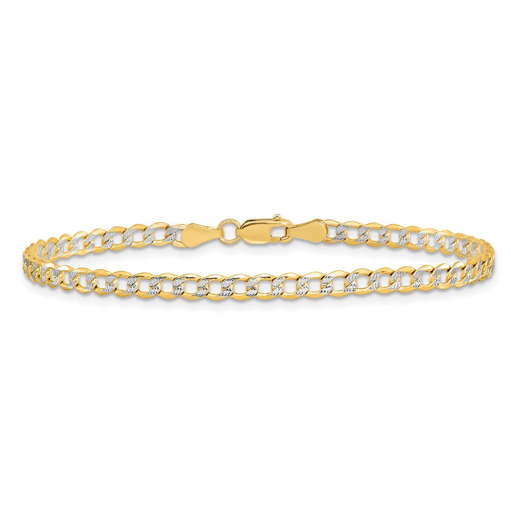14K Gelb & Rhodium 3.4mm Halbmassiv mit Pavé Panzer Karabinerverschluss Gliederarmband