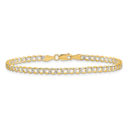14K 3.4mm Halbmassiv mit Rhodium Pavé Panzer Kette Fußkettchen