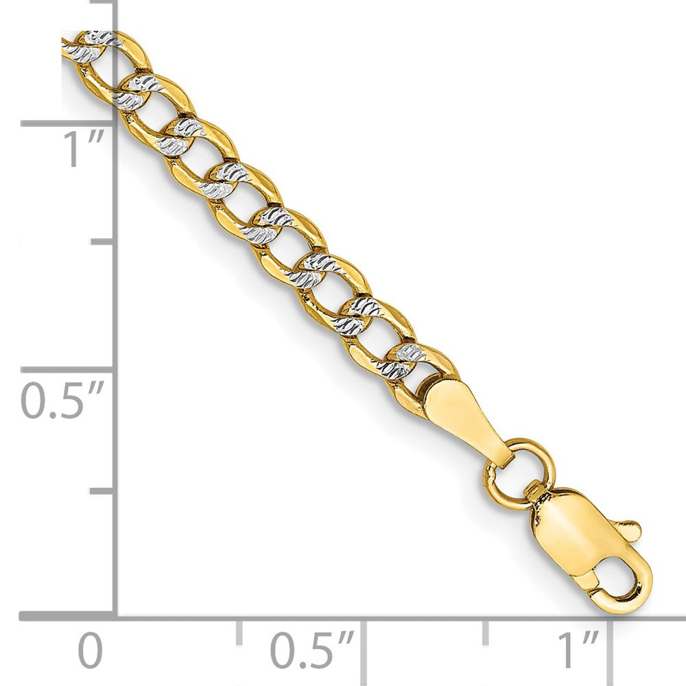 14K Gelb & Rhodium 3.4mm Halbmassiv mit Pavé Panzer Karabinerverschluss Gliederarmband