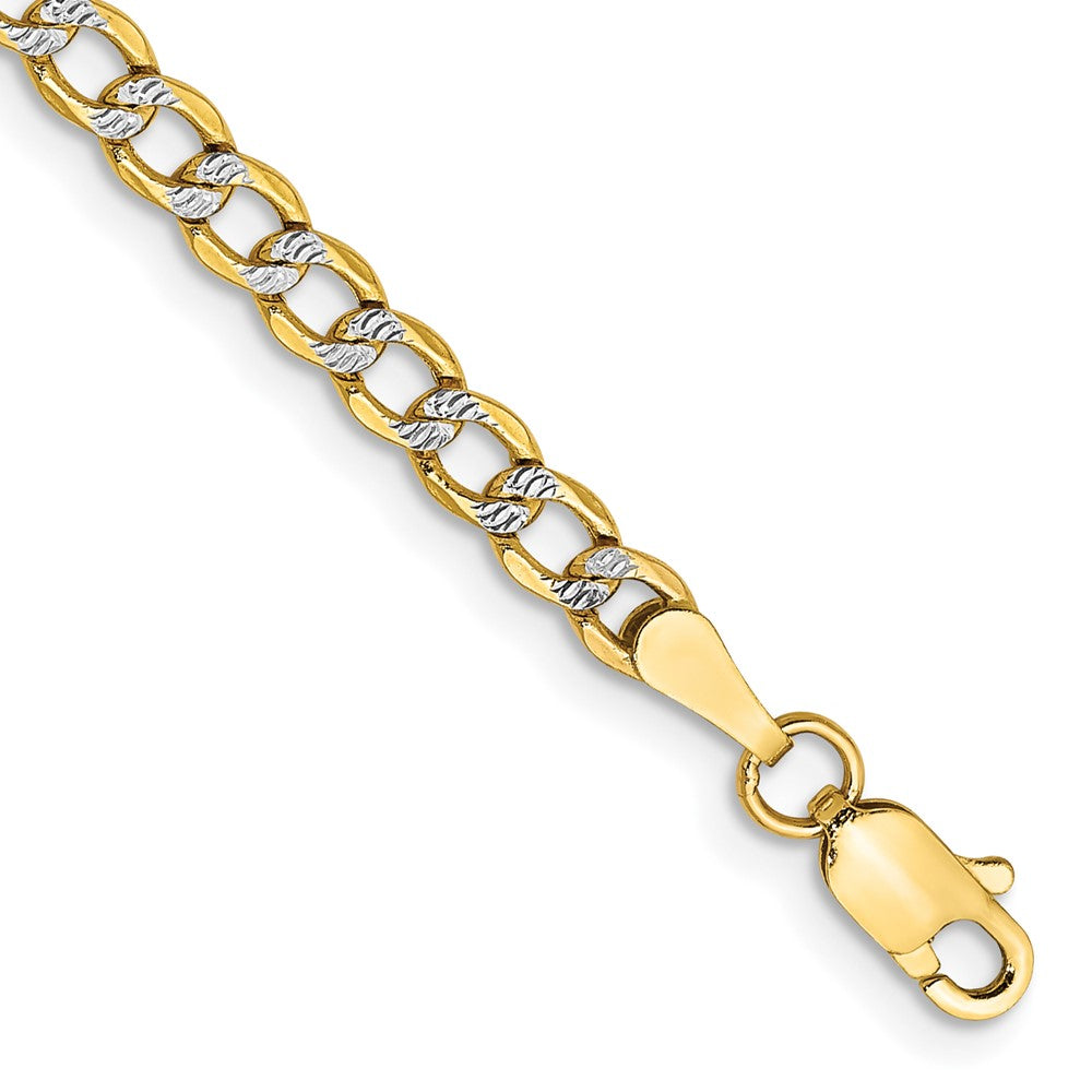 14K 3.4mm Halbmassiv mit Rhodium Pavé Panzer Kette Fußkettchen
