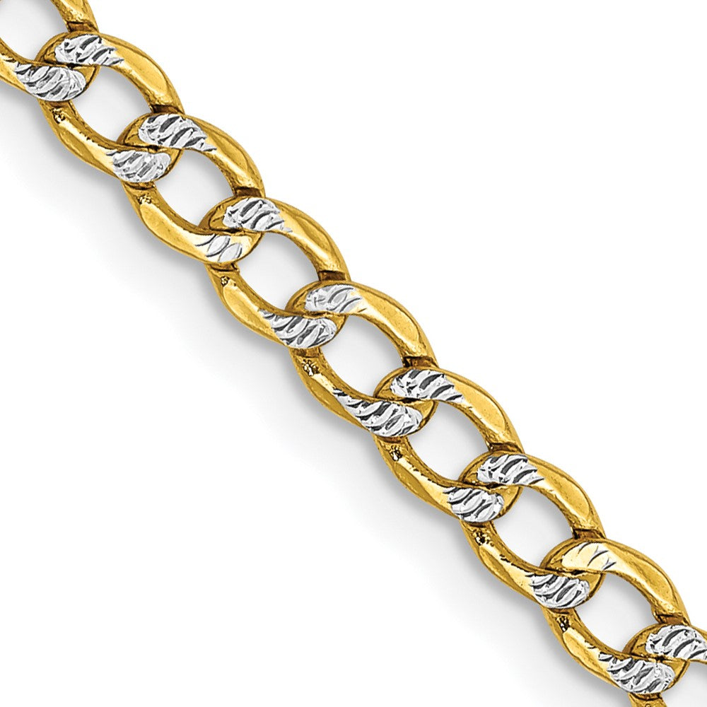 14K Gelb & Rhodium 3.4mm Halbmassiv mit Pavé Panzer Karabinerverschluss Halskette