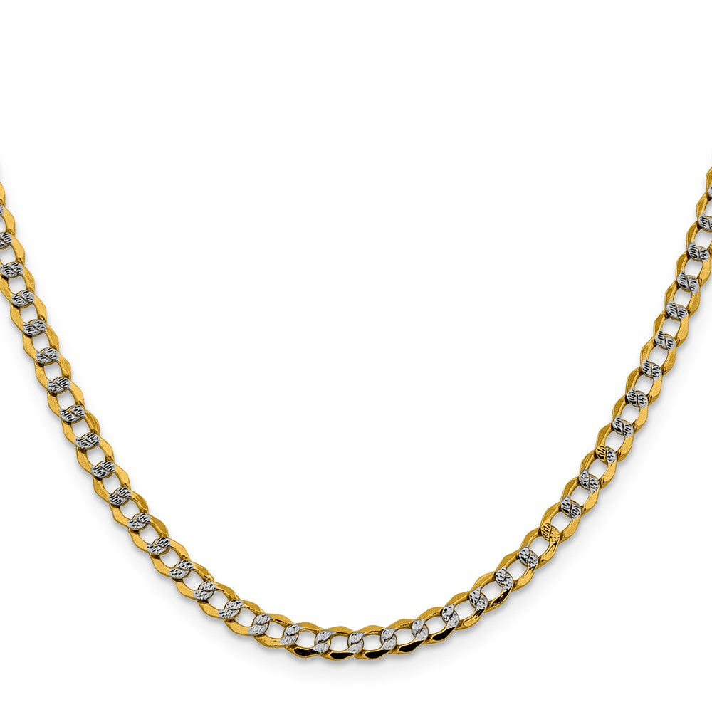 14K Gelb & Rhodium 4.3mm Halbmassiv mit Pavé Panzer Karabinerverschluss Halskette