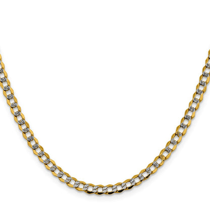 14K Gelb & Rhodium 4.3mm Halbmassiv mit Pavé Panzer Karabinerverschluss Halskette