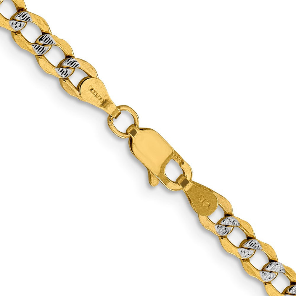 14K Gelb & Rhodium 4.3mm Halbmassiv mit Pavé Panzer Karabinerverschluss Halskette