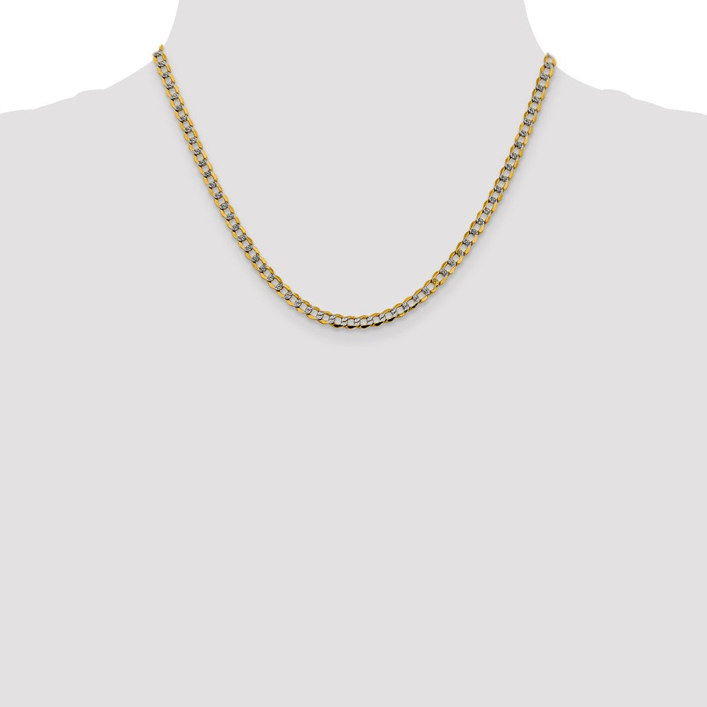 14K Gelb & Rhodium 4.3mm Halbmassiv mit Pavé Panzer Karabinerverschluss Halskette