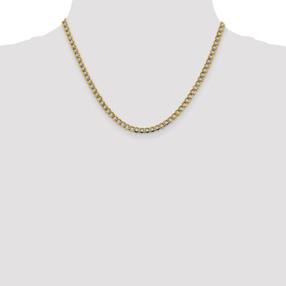 14K Gelb & Rhodium 4.3mm Halbmassiv mit Pavé Panzer Karabinerverschluss Halskette