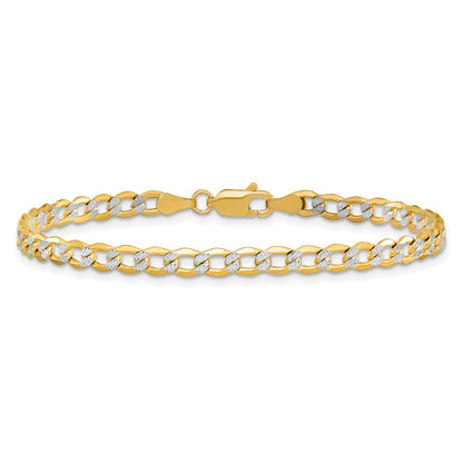 14K Gelb & Rhodium 4.3mm Halbmassiv mit Pavé Panzer Karabinerverschluss Gliederarmband