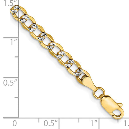 14K Gelb & Rhodium 4.3mm Halbmassiv mit Pavé Panzer Karabinerverschluss Gliederarmband