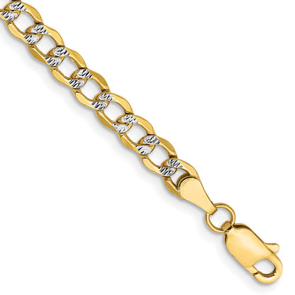 14K 4.3mm Halbmassiv mit Rhodium Pavé Panzer Kette Fußkettchen