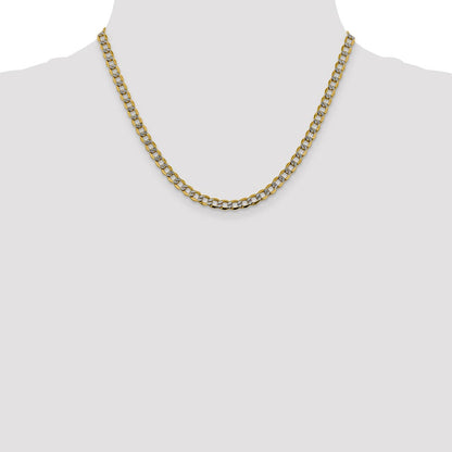 14K Gelb & Rhodium 5.2mm Halbmassiv mit Pavé Panzer Karabinerverschluss Halskette