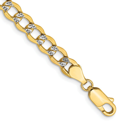 14K Gelb & Rhodium 5.2mm Halbmassiv mit Pavé Panzer Karabinerverschluss Gliederarmband