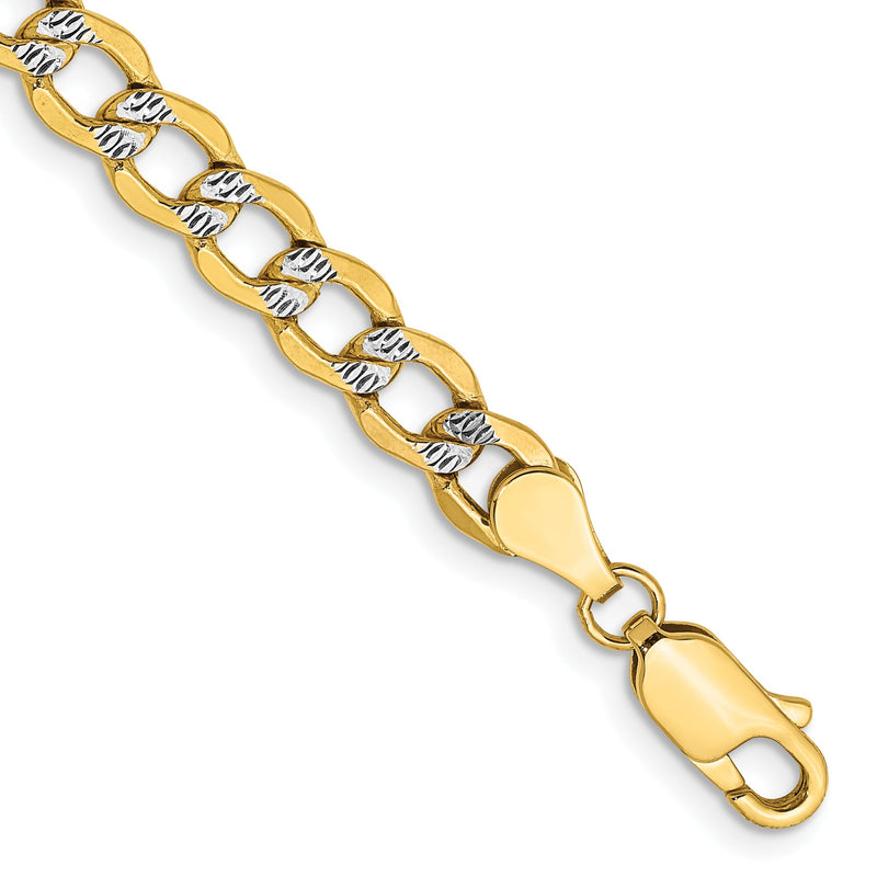 14K Gelb & Rhodium 5.2mm Halbmassiv mit Pavé Panzer Karabinerverschluss Gliederarmband