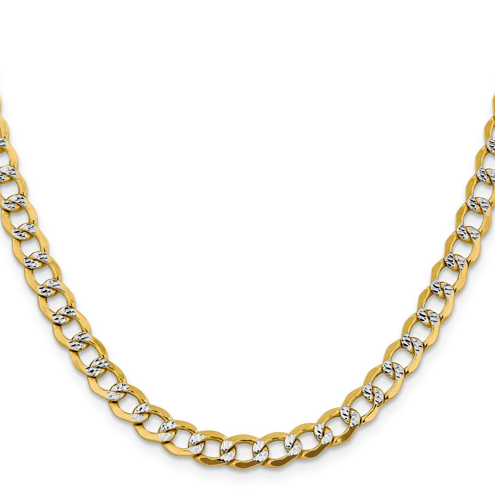14K Gelb & Rhodium 6.75mm Halbmassiv mit Pavé Panzer Karabinerverschluss Halskette
