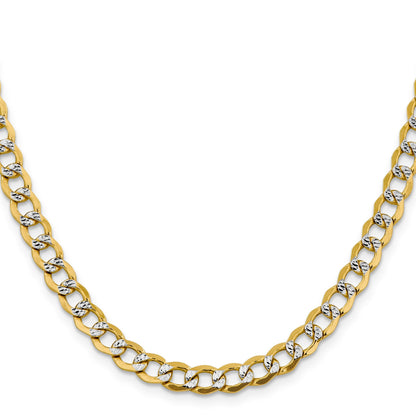 14K Gelb & Rhodium 6.75mm Halbmassiv mit Pavé Panzer Karabinerverschluss Halskette