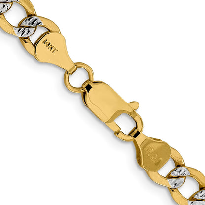 14K Gelb & Rhodium 6.75mm Halbmassiv mit Pavé Panzer Karabinerverschluss Halskette
