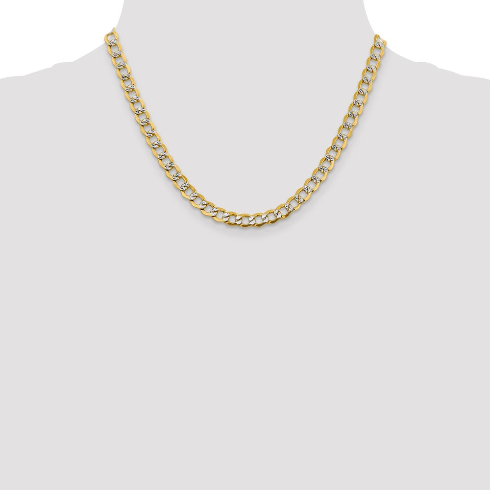 14K Gelb & Rhodium 6.75mm Halbmassiv mit Pavé Panzer Karabinerverschluss Halskette