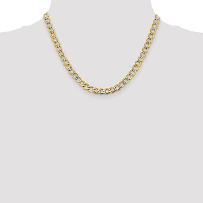 14K Gelb & Rhodium 6.75mm Halbmassiv mit Pavé Panzer Karabinerverschluss Halskette