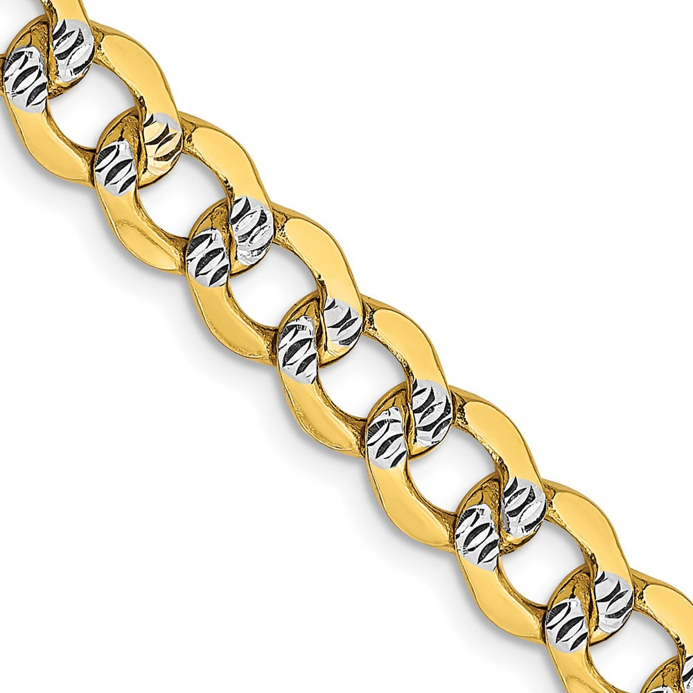 14K Gelb & Rhodium 6.75mm Halbmassiv mit Pavé Panzer Karabinerverschluss Halskette
