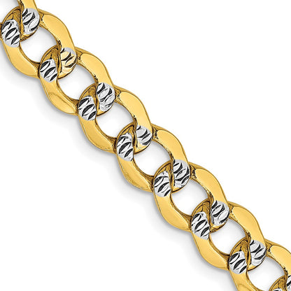 14K Gelb & Rhodium 6.75mm Halbmassiv mit Pavé Panzer Karabinerverschluss Halskette