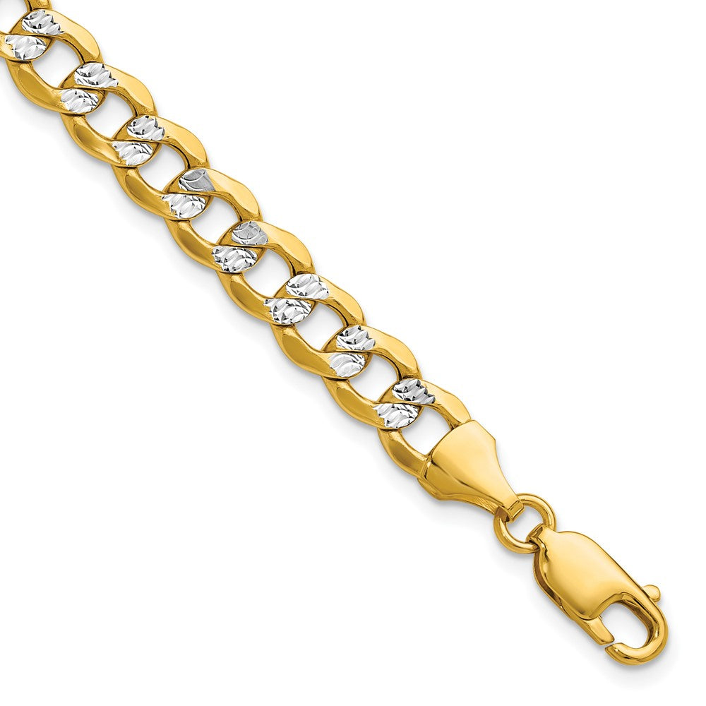 14K Gelb & Rhodium 7.1mm Halbmassiv mit Pavé Panzer Gliederarmband