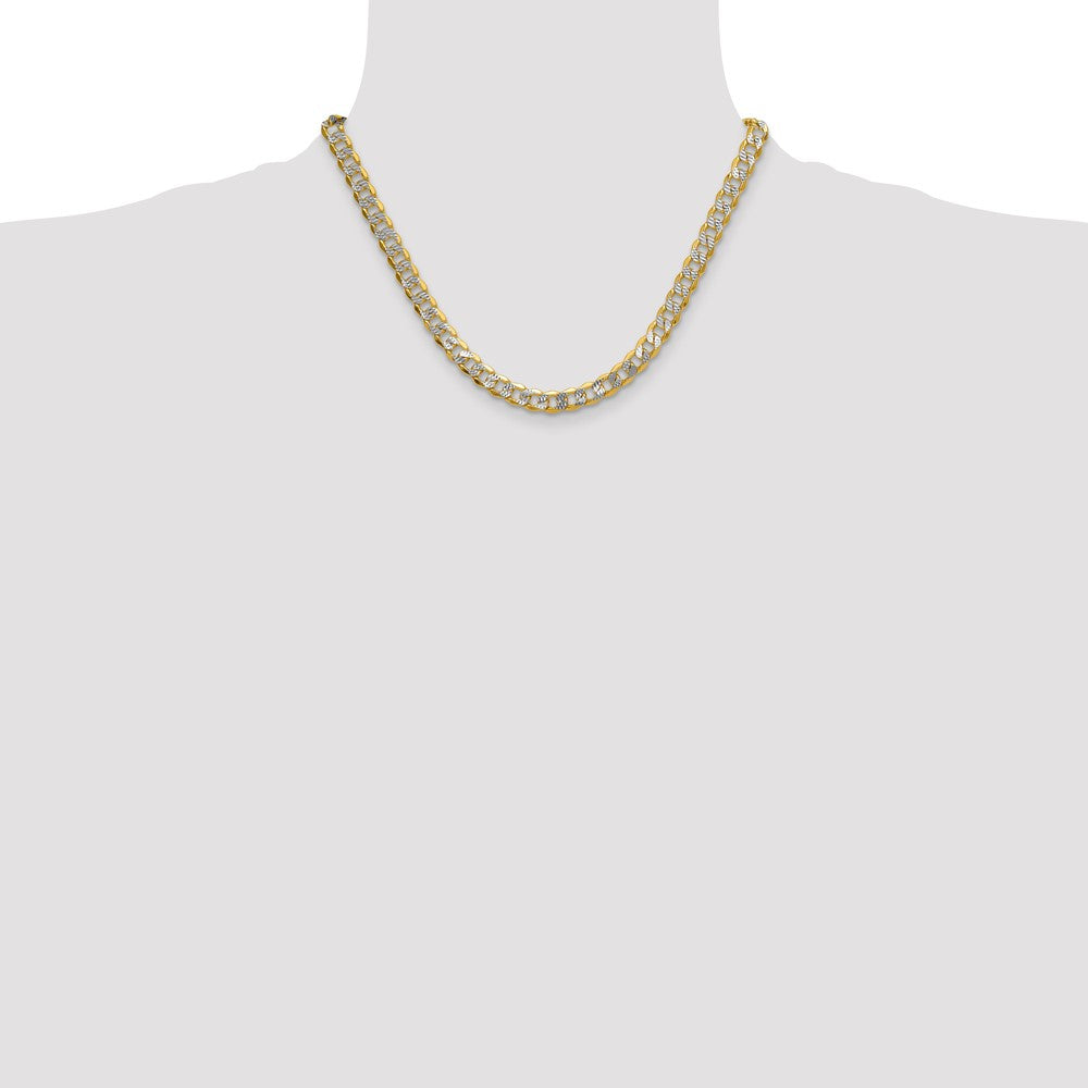 14K Gelb & Rhodium 7.75mm Halbmassiv mit Pavé Panzer Halskette