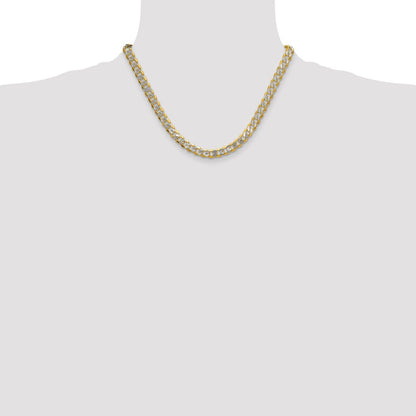 14K Gelb & Rhodium 7.75mm Halbmassiv mit Pavé Panzer Halskette