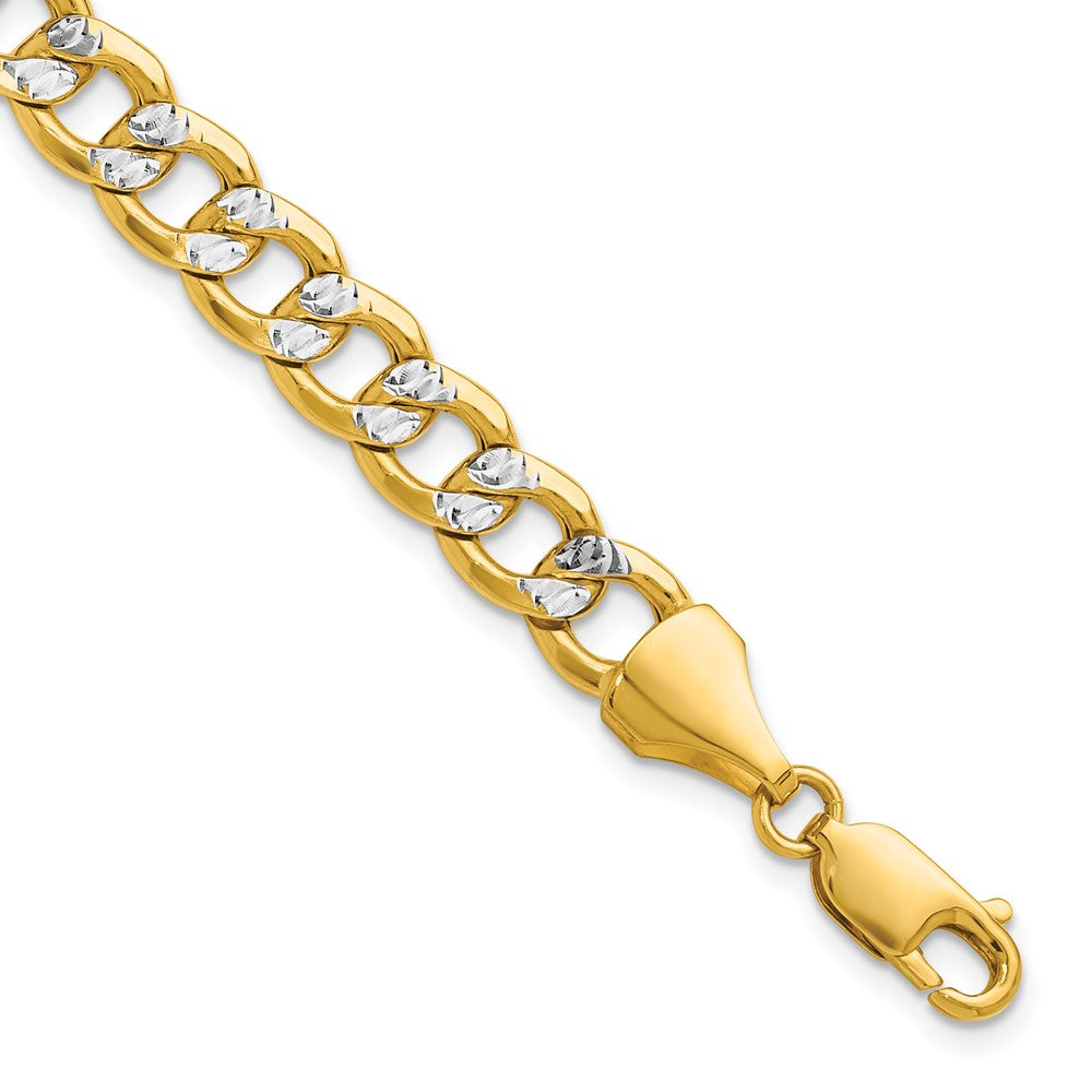 14K Gelb & Rhodium 7.75mm Halbmassiv mit Pavé Panzer Gliederarmband
