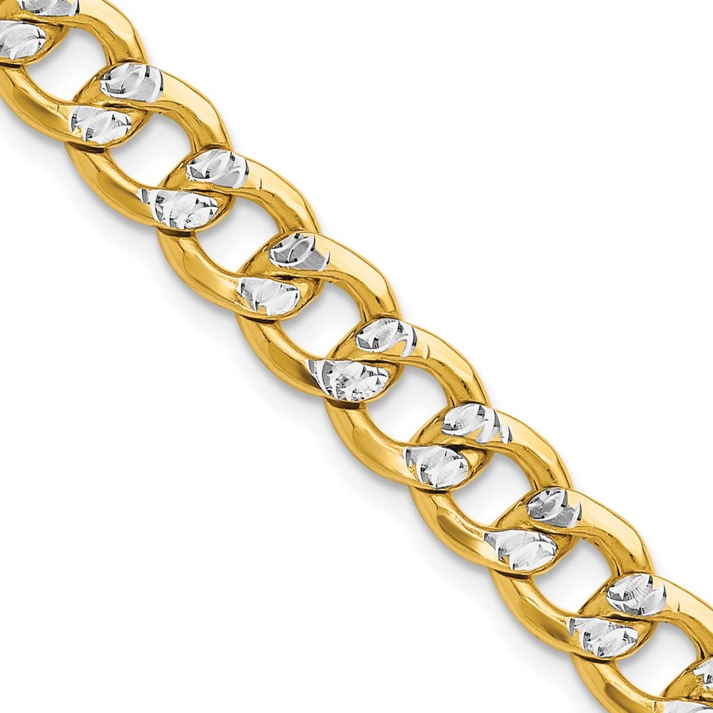 14K Gelb & Rhodium 7.75mm Halbmassiv mit Pavé Panzer Halskette