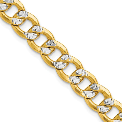 14K Gelb & Rhodium 7.75mm Halbmassiv mit Pavé Panzer Halskette