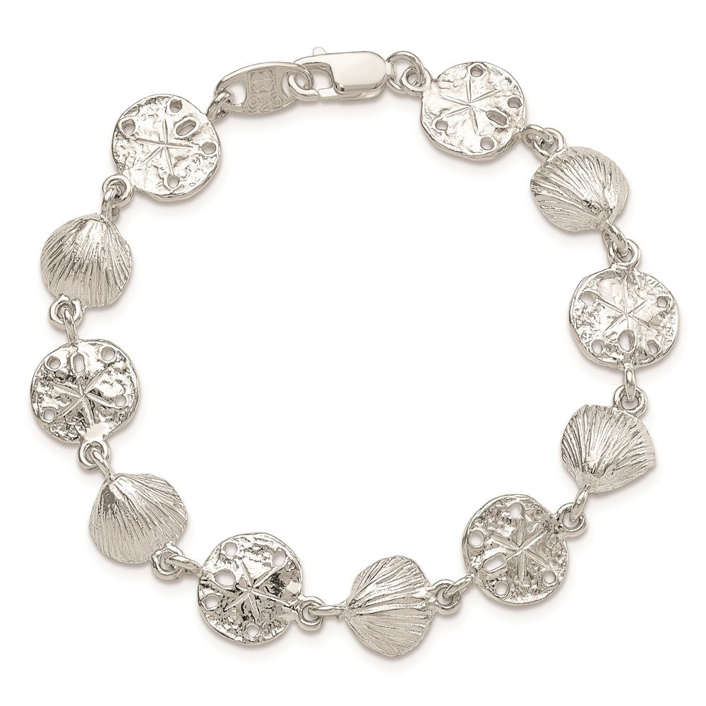 7 Zoll Sterlingsilber Seashells und Sand Dollars Armband