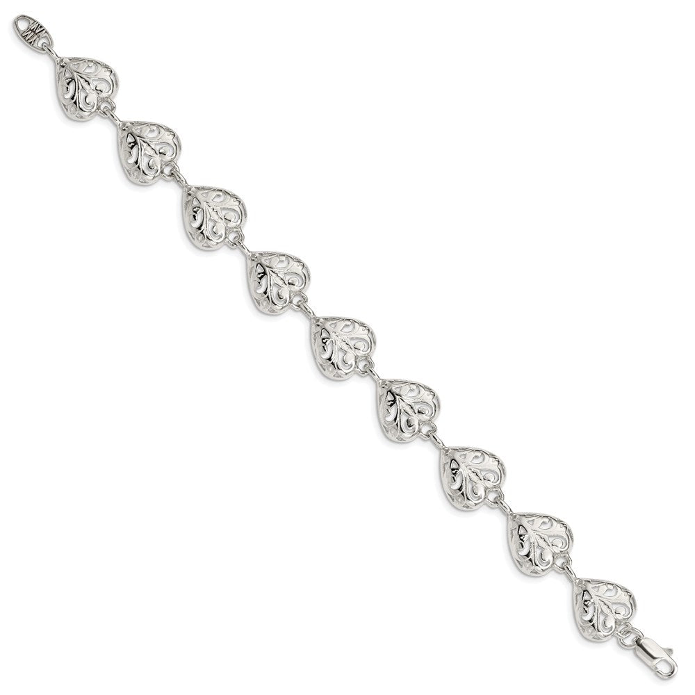 Sterlingsilber Fantasie Filigran Herz 7 Zoll Armband