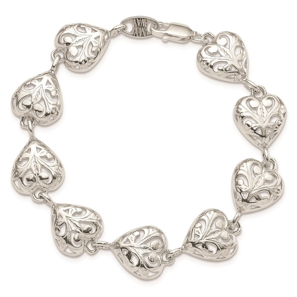 Sterlingsilber Fantasie Filigran Herz 7 Zoll Armband