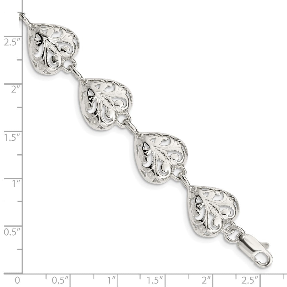 Sterlingsilber Fantasie Filigran Herz 7 Zoll Armband