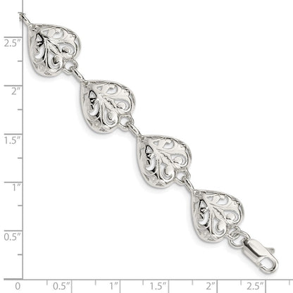Sterlingsilber Fantasie Filigran Herz 7 Zoll Armband