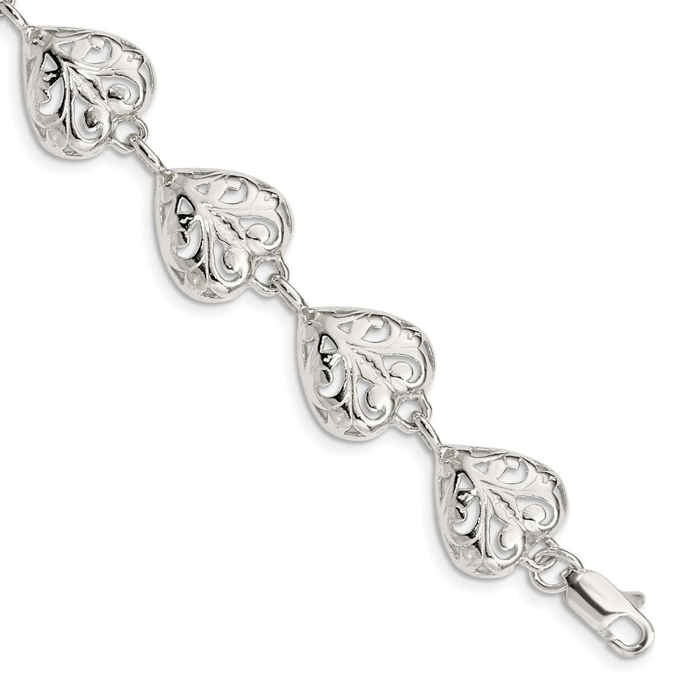 Sterlingsilber Fantasie Filigran Herz 7 Zoll Armband