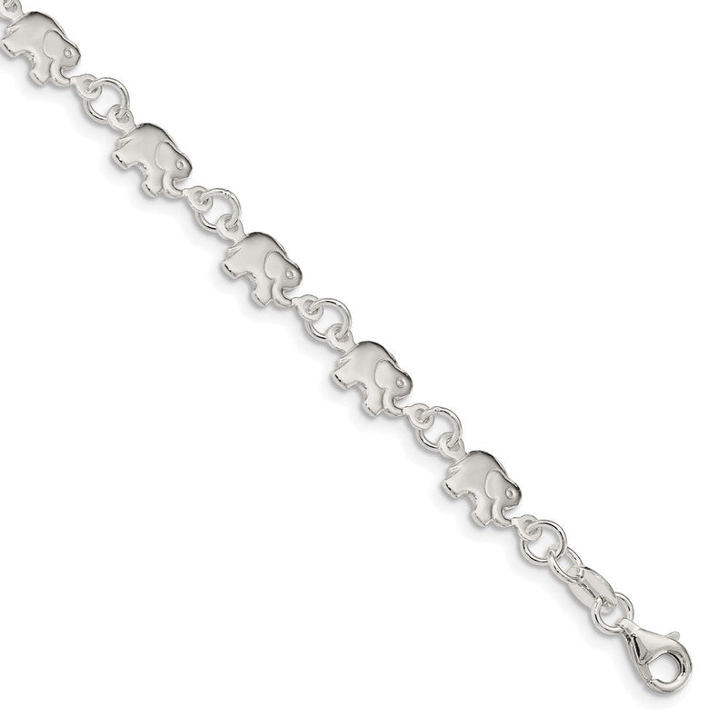 7.5 Zoll Sterlingsilber Poliert Elefant Armband