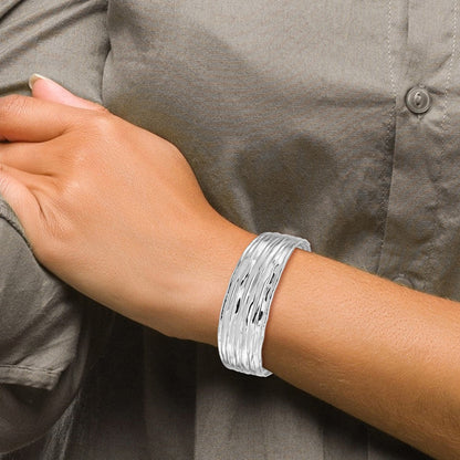 Sterlingsilber Rhodiniert Strukturiert Manschette Armreif