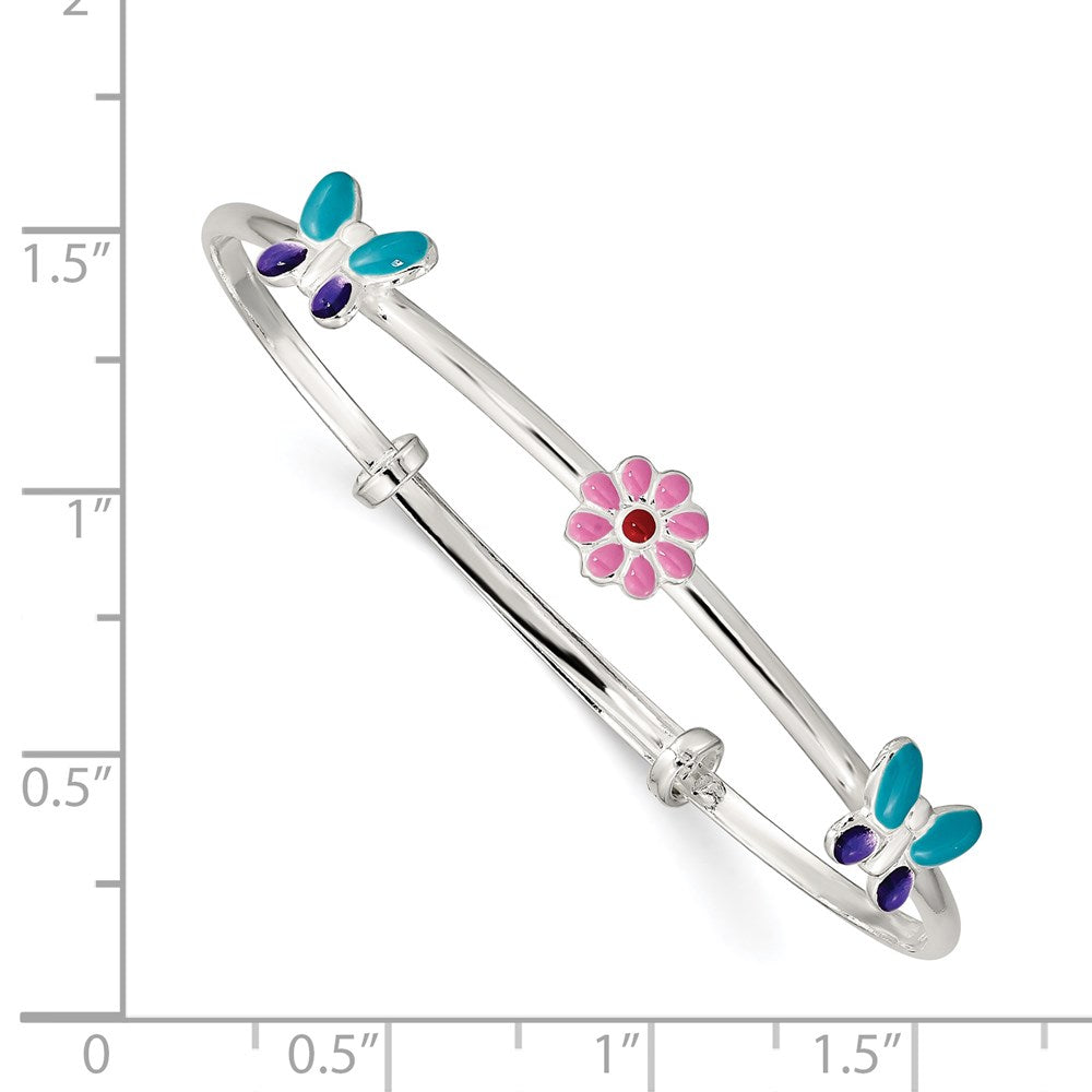 Sterlingsilber Emailliert Blume & Schmetterling Verstellbar Kinder Armreif