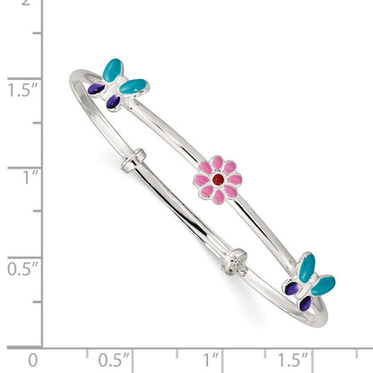Sterlingsilber Emailliert Blume & Schmetterling Verstellbar Kinder Armreif