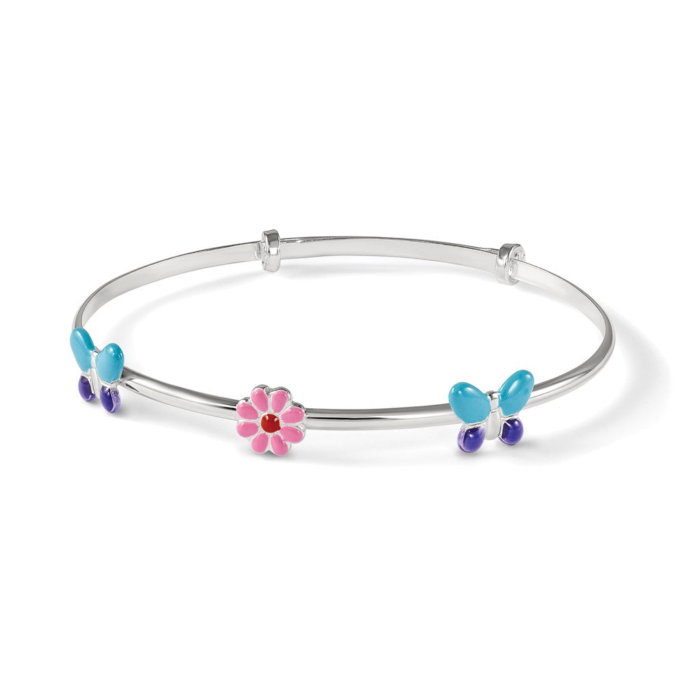 Sterlingsilber Emailliert Blume & Schmetterling Verstellbar Kinder Armreif
