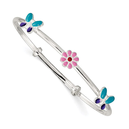 Sterlingsilber Emailliert Blume & Schmetterling Verstellbar Kinder Armreif