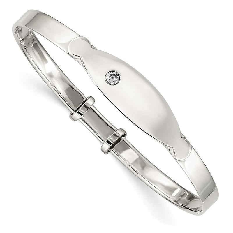 Sterlingsilber Poliert Zirkonia Id Verstellbar Baby Armreif Armband