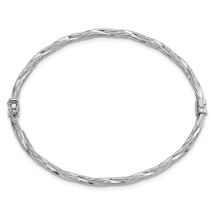 Sterlingsilber Rhod-platd Strukturiert 3mm Gedreht Klappbar Armreif